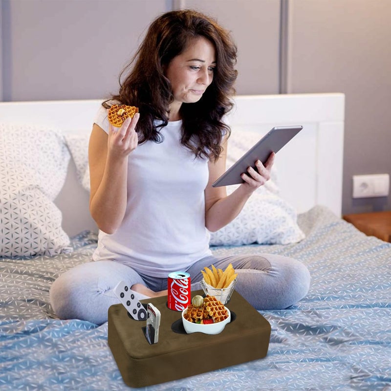 NISDOING Couch Bed Cup Holder Pillow, 5 Hole Couch Drink Holder! Keep Drinks Hand Side and KeepTemp, Prevent Spills and Use Anywhere.Cup Holder for Couch, Bed,Camping,RV,Car,Beach.Brown - Image 3